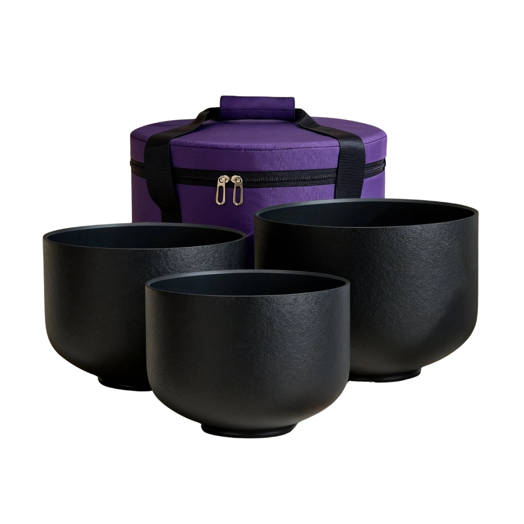 Set of 3 Crystal Singing Bowl Black